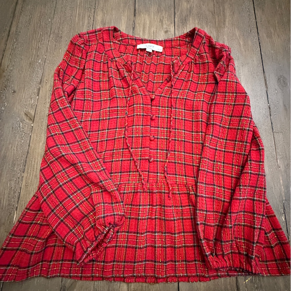 LOFT Red and Black Plaid Shirt